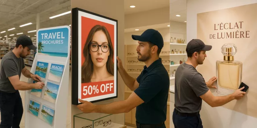 Instalación de campañas publicitarias en Valladolid con vinilos y expositores